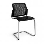 Santana cantilever chair with plastic seat and perforated back and chrome frame and no arms - black