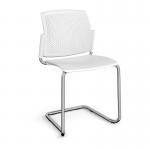 Santana cantilever chair with plastic seat and perforated back and chrome frame and no arms - white