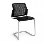 Santana cantilever chair with plastic seat and perforated back and grey frame and no arms - black