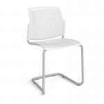 Santana cantilever chair with plastic seat and perforated back and grey frame and no arms - white SPB300-G-WH