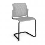 Santana cantilever chair with plastic seat and perforated back and black frame and no arms - grey