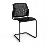 Santana cantilever chair with plastic seat and perforated back, black frame and no arms - black SPB300-K-K