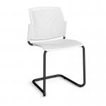 Santana cantilever chair with plastic seat and perforated back and black frame and no arms - white