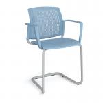 Santana cantilever chair with plastic seat and perforated back and grey frame and fixed arms - blue SPB301-G-B