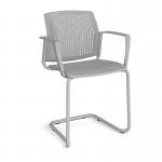 Santana cantilever chair with plastic seat and perforated back and grey frame and fixed arms - grey