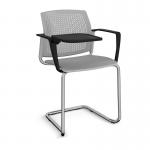 Santana cantilever chair with plastic seat and perforated back and chrome frame with arms and writing tablet - grey SPB302-C-G