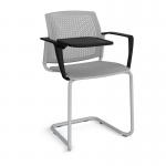 Santana cantilever chair with plastic seat and perforated back and grey frame with arms and writing tablet - grey