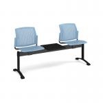 Santana perforated back plastic seating - bench 3 wide with 2 seats and table - blue SPB-B3T-B