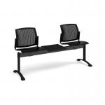 Santana perforated back plastic seating - bench 3 wide with 2 seats and table - black SPB-B3T-K