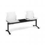 Santana perforated back plastic seating - bench 3 wide with 2 seats and table - white SPB-B3T-WH