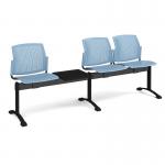 Santana perforated back plastic seating - bench 4 wide with 3 seats and table - blue