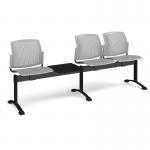 Santana perforated back plastic seating - bench 4 wide with 3 seats and table - grey