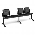 Santana perforated back plastic seating - bench 4 wide with 3 seats and table - black SPB-B4T-K
