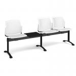 Santana perforated back plastic seating - bench 4 wide with 3 seats and table - white