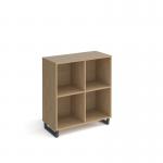 Sparta cube storage unit 950mm high with 4 open boxes and charcoal A-frame legs - oak