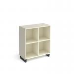 Sparta cube storage unit 950mm high with 4 open boxes and charcoal A-frame legs - white SPCS2-2-WH