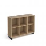 Sparta cube storage unit 950mm high with 6 open boxes and charcoal A-frame legs - oak