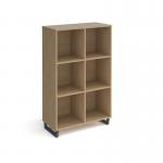 Sparta cube storage unit 1370mm high with 6 open boxes and charcoal A-frame legs - oak SPCS3-2-KO