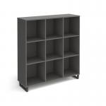 Sparta cube storage unit 1370mm high with 9 open boxes and charcoal A-frame legs - grey