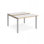 Adapt sliding top back to back desks 1200mm x 1200mm - silver frame, white top with oak edging STE1212-S-WO