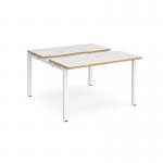 Adapt sliding top back to back desks 1200mm x 1200mm - white frame, white top with oak edging STE1212-WH-WO