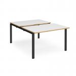 Adapt sliding top back to back desks 1200mm x 1600mm - black frame, white top with oak edging STE1216-K-WO