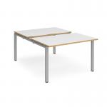 Adapt sliding top back to back desks 1200mm x 1600mm - silver frame, white top with oak edging STE1216-S-WO