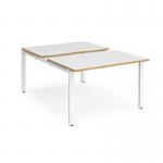 Adapt sliding top back to back desks 1200mm x 1600mm - white frame, white top with oak edging STE1216-WH-WO