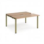 Adapt sliding top back to back desks 1400mm x 1200mm - green frame, beech top STE1412-GN-B