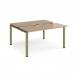 Adapt sliding top back to back desks 1400mm x 1200mm - green frame, kendal oak top STE1412-GN-KO
