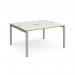 Adapt sliding top back to back desks 1400mm x 1200mm - silver frame, white top with oak edging STE1412-S-WO