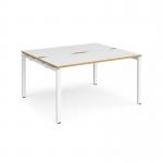 Adapt sliding top back to back desks 1400mm x 1200mm - white frame, white top with oak edging STE1412-WH-WO