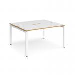 Adapt sliding top back to back desks 1400mm x 1200mm - white frame, white top with oak edging STE1412-WH-WO