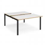 Adapt sliding top back to back desks 1400mm x 1600mm - black frame, white top with oak edging STE1416-K-WO