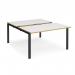 Adapt sliding top back to back desks 1400mm x 1600mm - black frame, white top with oak edging STE1416-K-WO