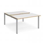 Adapt sliding top back to back desks 1400mm x 1600mm - silver frame, white top with oak edging STE1416-S-WO