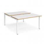 Adapt sliding top back to back desks 1400mm x 1600mm - white frame, white top with oak edging STE1416-WH-WO