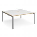 Adapt sliding top back to back desks 1600mm x 1200mm - silver frame, white top with oak edging STE1612-S-WO