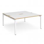 Adapt sliding top back to back desks 1600mm x 1200mm - white frame, white top with oak edging STE1612-WH-WO