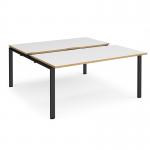 Adapt sliding top back to back desks 1600mm x 1600mm - black frame, white top with oak edging STE1616-K-WO