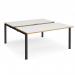 Adapt sliding top back to back desks 1600mm x 1600mm - black frame, white top with oak edging STE1616-K-WO