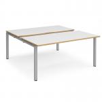 Adapt sliding top back to back desks 1600mm x 1600mm - silver frame, white top with oak edging STE1616-S-WO