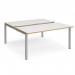 Adapt sliding top back to back desks 1600mm x 1600mm - silver frame, white top with oak edging STE1616-S-WO