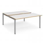 Adapt sliding top back to back desks 1600mm x 1600mm - silver frame, white top with oak edging STE1616-S-WO