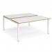 Adapt sliding top back to back desks 1600mm x 1600mm - white frame, white top with oak edging STE1616-WH-WO