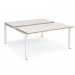 Adapt sliding top back to back desks 1600mm x 1600mm - white frame, white top with oak edging STE1616-WH-WO