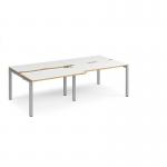 Adapt sliding top double back to back desks 2400mm x 1200mm - silver frame, white top with oak edging STE2412-S-WO