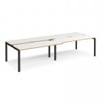 Adapt sliding top double back to back desks 3200mm x 1200mm - black frame, white top with oak edging STE3212-K-WO