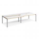 Adapt sliding top double back to back desks 3200mm x 1200mm - silver frame, white top with oak edging STE3212-S-WO