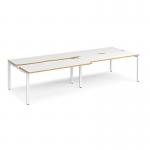 Adapt sliding top double back to back desks 3200mm x 1200mm - white frame, white top with oak edging STE3212-WH-WO